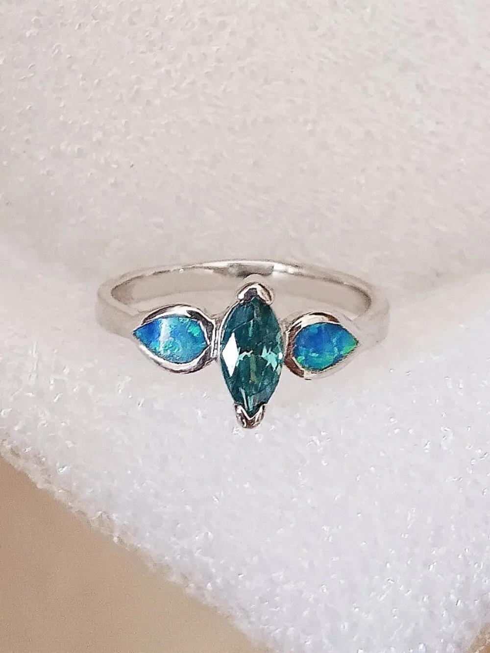 New - Marquise Cut London Blue Topaz With Blue Fire Opal Silver Ring - Size 7